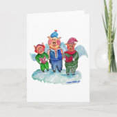 Caroling Flying Pigs Feestdagen Kaart (Voorkant)