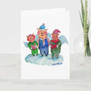 Caroling Flying Pigs Feestdagen Kaart