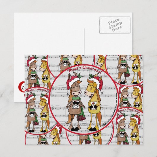 Caroling Horses- 'Mare'y Christmas Feestdagenkaart (Voorkant / Achterkant)