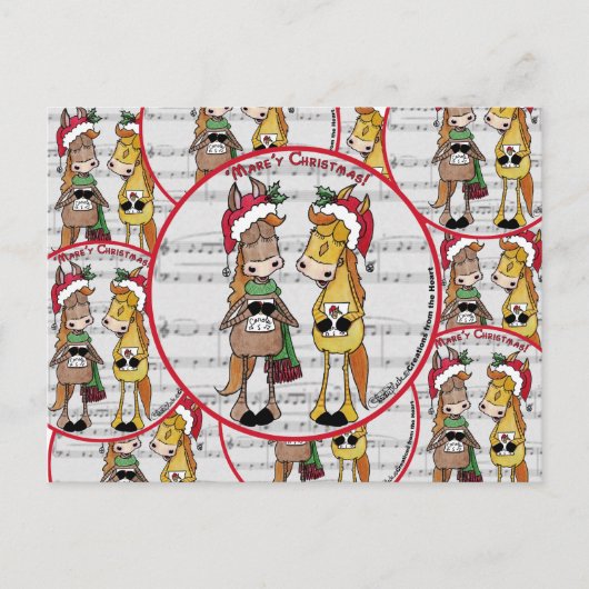 Caroling Horses- 'Mare'y Christmas Feestdagenkaart (Voorkant)