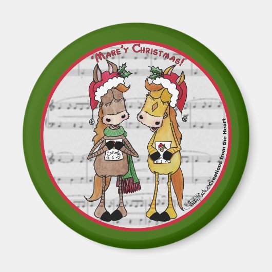 Caroling Horses- 'Mare'y Christmas Magneet (Voorkant)