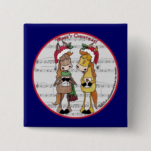 Caroling Horses- 'Mare'y Christmas Vierkante Button 5,1 Cm (Voorkant)