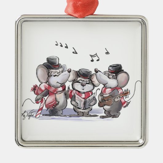 Caroling met Mic, Mac & Moe Square Ornament (Voorkant)