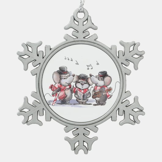 Caroling Mic, Mac & Moe Pewter Sneeuwvlok Ornament (Voorkant)