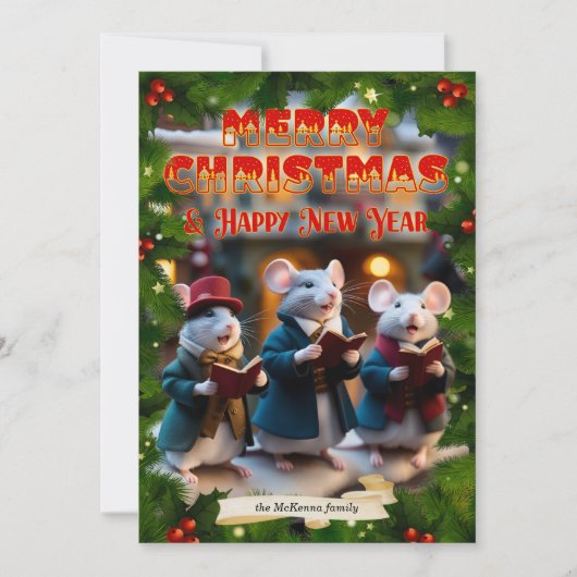 Caroling Mice Bible Verse Christelijke aangepaste  Feestdagenkaart (Voorkant)
