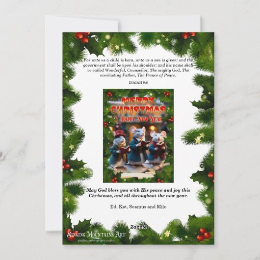 Caroling Mice Bible Verse Christelijke aangepaste  Feestdagenkaart (Achterkant)