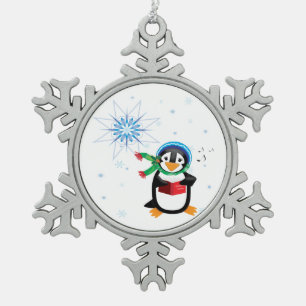 Caroling Penguin Girl Tin Sneeuwvlok Ornament