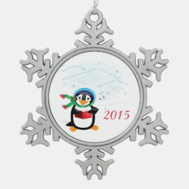 Caroling Penguin Tin Sneeuwvlok Ornament