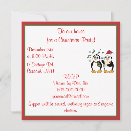 Caroling Penguins kerstfeest uitnodiging (Achterkant)