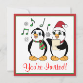 Caroling Penguins kerstfeest uitnodiging (Voorkant)
