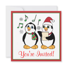 Caroling Penguins kerstfeest uitnodiging