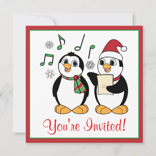 Caroling Penguins kerstfeest uitnodiging (Voorkant)