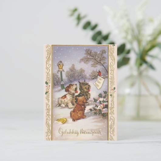 Caroling Pups Briefkaart (Staand voorkant)