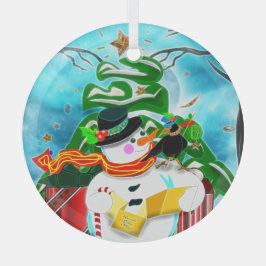 Caroling Snowman Glas Ornament