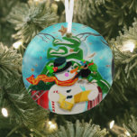 Caroling Snowman Glas Ornament<br><div class="desc">Een mooi en schattig holiday-ontwerp.</div>