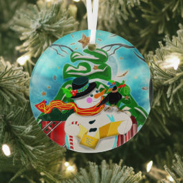 Caroling Snowman Glas Ornament