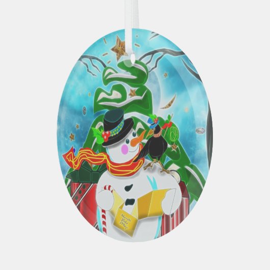 Caroling Snowman Glas Ornament (Voorkant links)