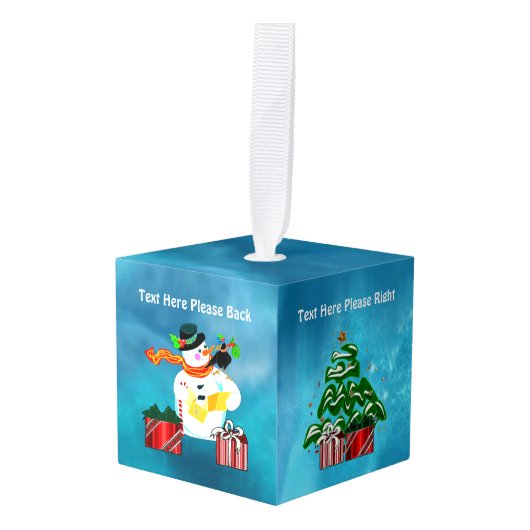 Caroling Snowman Kubus Ornament (Voorkant hoekig)