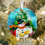 Caroling Snowman Metalen Ornament<br><div class="desc">Een mooi en schattig holiday-ontwerp.</div>