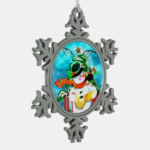 Caroling Snowman Tin Sneeuwvlok Ornament