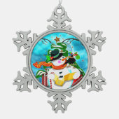 Caroling Snowman Tin Sneeuwvlok Ornament (Voorkant)
