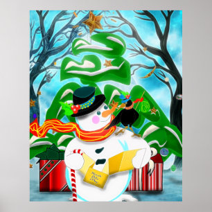 Caroling Snowman Wall/deur/raam Poster