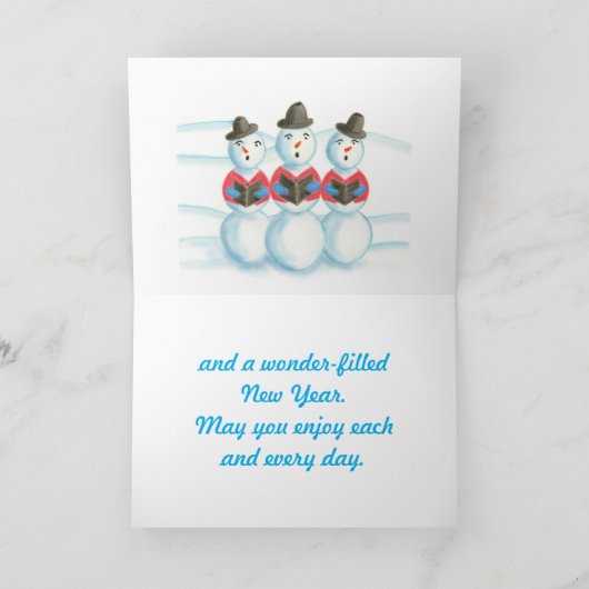 Caroling Snowmen Wij wensen u een vrolijk kerstfee Feestdagen Kaart (Binnen)