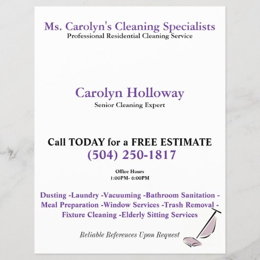 Carolyn Holloway Sample Flyer-Cleaning Services Flyer (Achterkant)