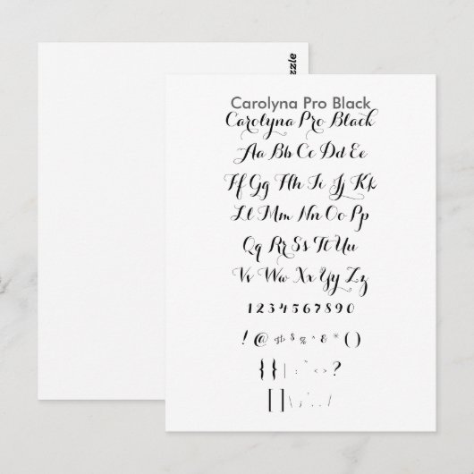 Carolyna Pro Black - Zazzle Font Sampler Sheet Briefkaart (Voorkant / Achterkant)