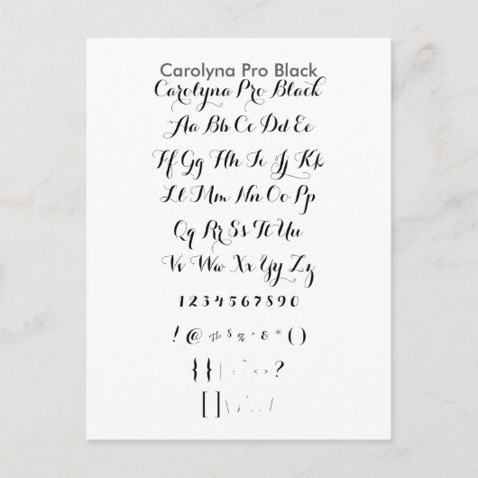 Carolyna Pro Black - Zazzle Font Sampler Sheet Briefkaart (Voorkant)