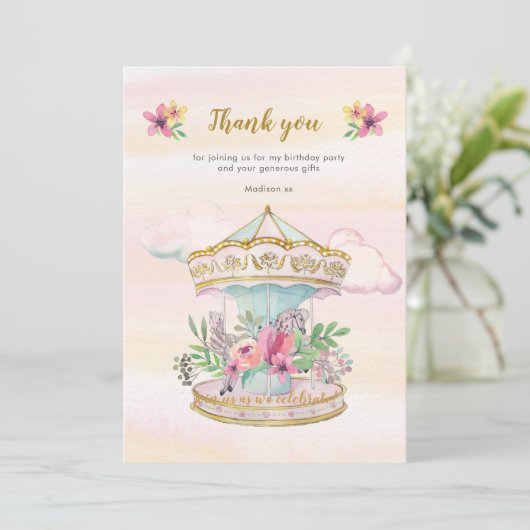 Carousel Birthday, dank je briefje Kaart (Staand voorkant)