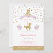 Carousel Birthday Invitation Floral Pink Mint Gold Kaart (Voorkant)
