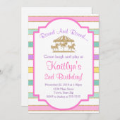 Carousel Birthday Invitation Girl Pink Glitter Kaart (Voorkant / Achterkant)