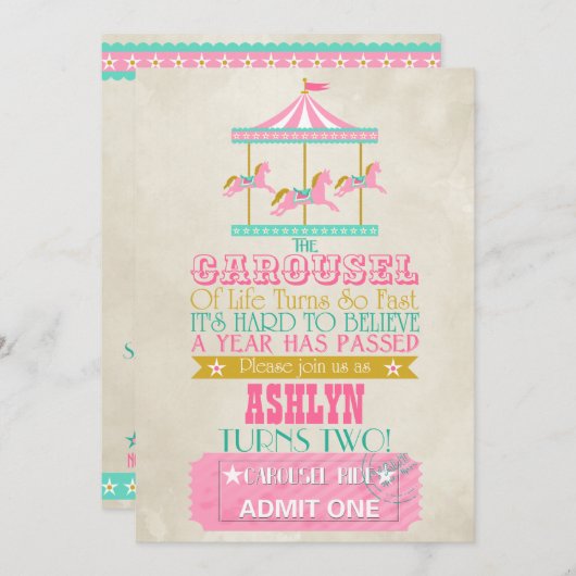 Carousel Birthday Kaart (Voorkant / Achterkant)