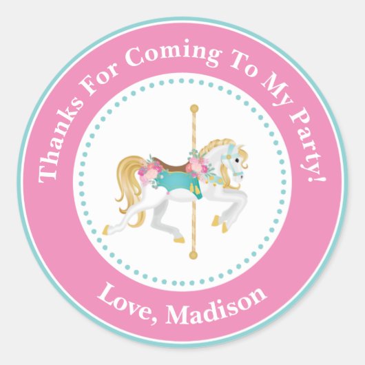Carousel Birthday Party Favor Stickers (Voorkant)