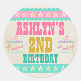 Carousel Birthday Party - Gepersonaliseerd Ronde Sticker
