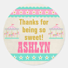 Carousel Birthday Party - Gepersonaliseerd Ronde Sticker