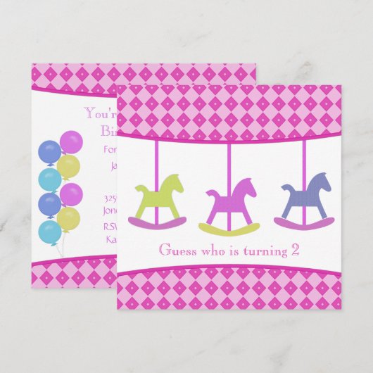Carousel Birthday Party Invitation Kaart (Voorkant / Achterkant)