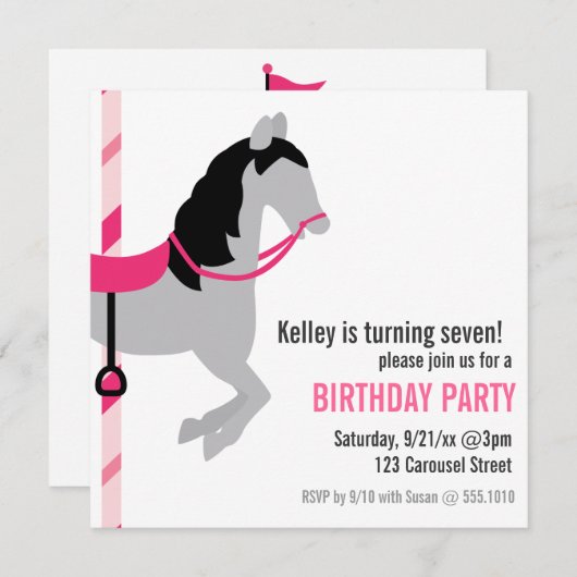 Carousel Birthday Party Invitation Kaart (Voorkant / Achterkant)