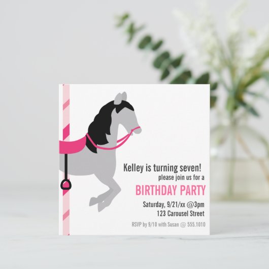 Carousel Birthday Party Invitation Kaart (Staand voorkant)