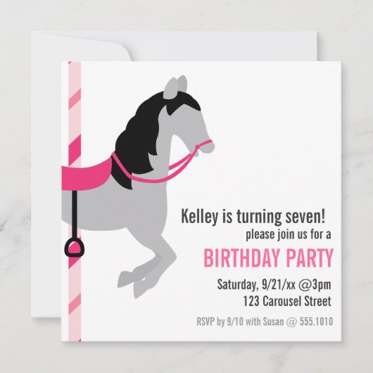 Carousel Birthday Party Invitation Kaart (Voorkant)