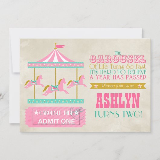 Carousel Birthday Party Kaart (Voorkant)