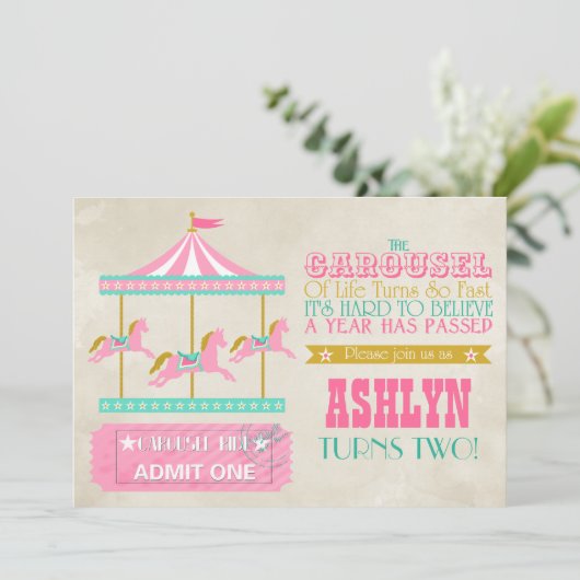 Carousel Birthday Party Kaart (Staand voorkant)