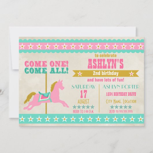 Carousel Birthday Party Kaart (Achterkant)