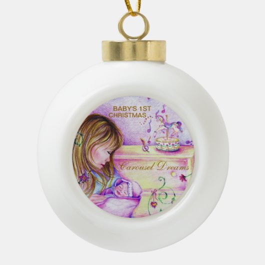 Carousel Dreams Baby's eerste kerstsieraad Keramische Bal Ornament (Voorkant)