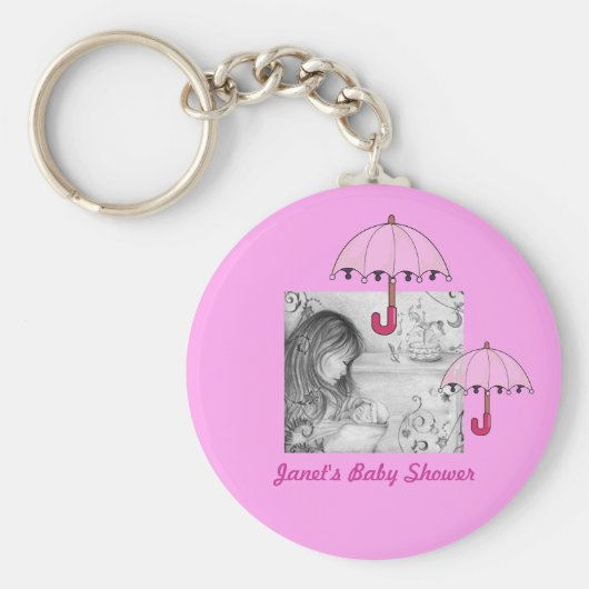 Carousel Dreams Pink Umbrella Button Sleutelhanger (Voorkant)