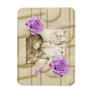 Carousel Dreams Vintage Paarse Roos Foto Magneet