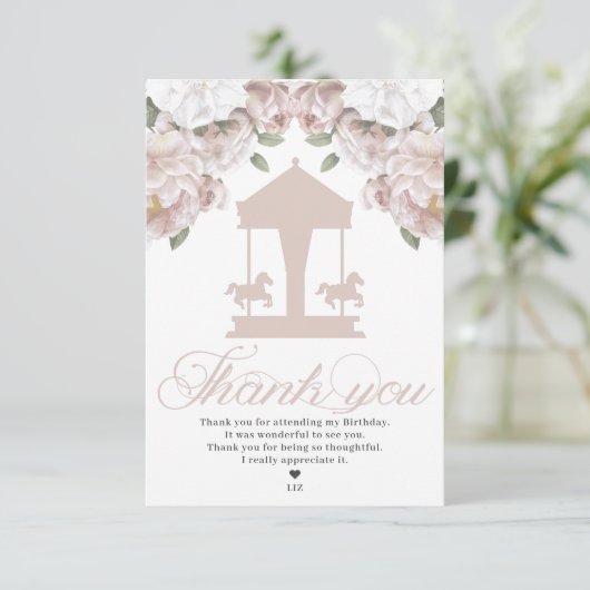 Carousel Floral Soft Pink Birthday Bedankkaart (Staand voorkant)