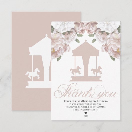 Carousel Floral Soft Pink Birthday Bedankkaart (Voorkant / Achterkant)