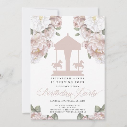 Carousel Floral Soft Pink Birthday Kaart (Voorkant)